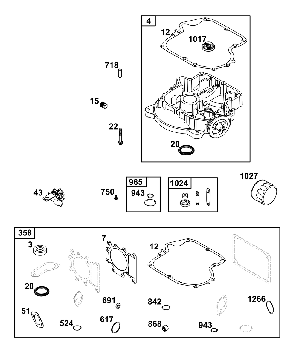 Crankcase Cover/Sump Group Diagram and Parts List for 31R977-0030-B5 200000 - 399999 Briggs and Stratton Engine